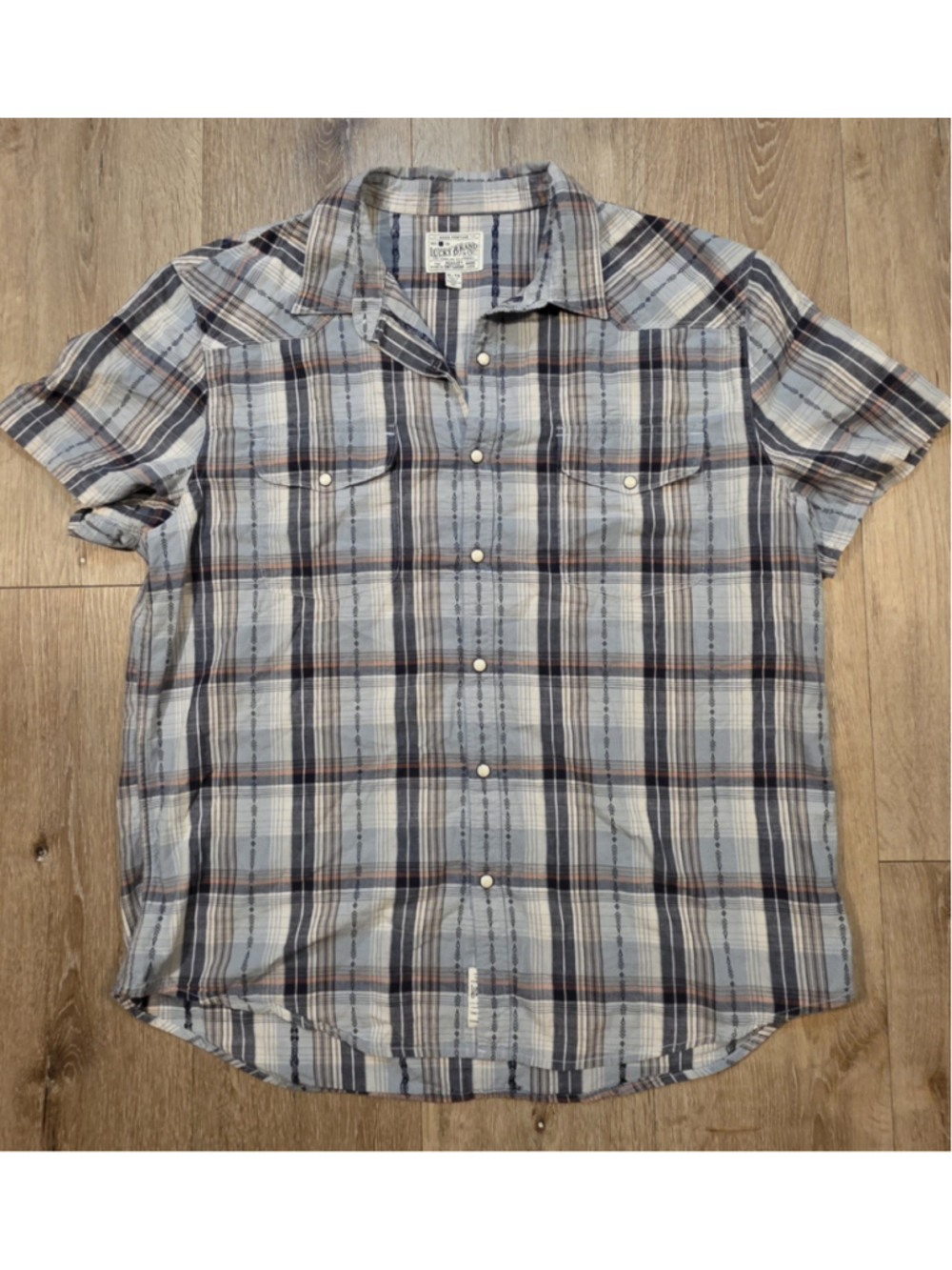 Lucky Brand Men's Plaid Dobby Short Sleeve Western Pearl Snap Shirt XL